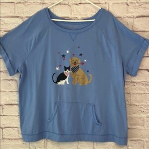 Woman Within Blue Short Sleeve Patriotic Tee with Dog and Cat Design